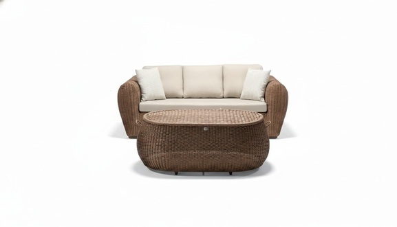 Sofa 3 Sitzer Couchtisch Garnitur Sofas Dreisitzer Rattan Tisch Luxus Modern