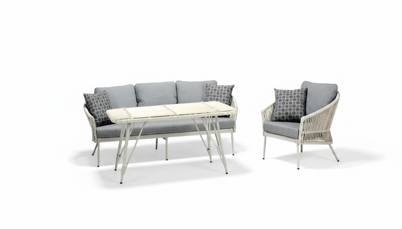 Sofa 3 Sitzer Grau Sessel Couchtisch Sitzmöbel Hochwertig Möbel Garten Terrasse