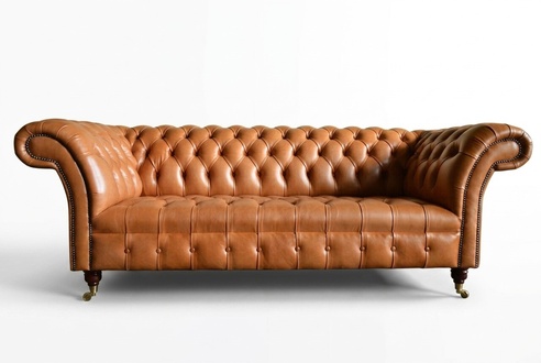Sofa 3 Sitzer Orange Ledersofa Couchen Couch Chesterfield Garnitur Leder