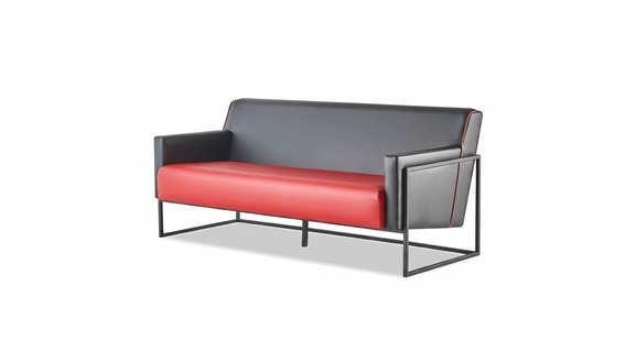 Sofa 3-Sitzer Schwarz Rot Ledersofa Modern Dreisitzig Couch Sitzmöbel