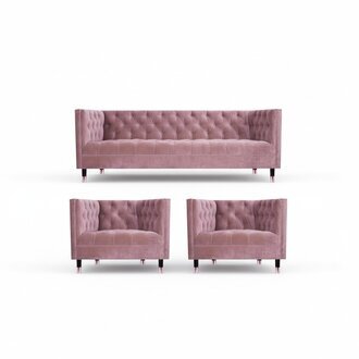 Sofa Couch Set 3tlg Sofagarnitur Rosa Design Möbel Wohnzimmer Chesterfield