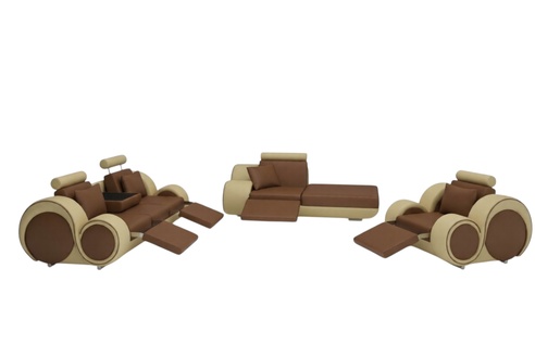Sofa Garnitur Leder & Textil Stoff + USB,Sofagarnitur 3+Chaise+1 Wohnlandschaft