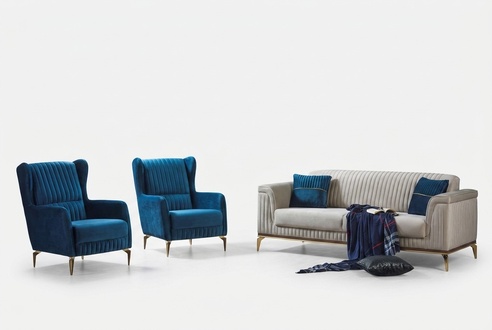 Sofa Komplett 3+1+1 Sitzer Wohnzimmer Textil Polstermöbel Design Möbel