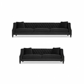 Sofa Komplett Chesterfield Schwarz 2x Sofas Couch Wohnzimmer Polstermöbel