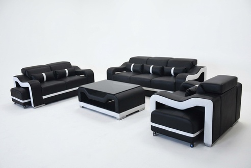 Sofa Leder +USB,Couch Polster Garnitur 3+2+1 Sitz Komplett Set Garnituren Design