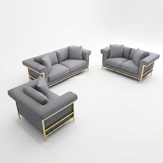 Sofa Polster Sitz Couch Garnitur Stoff Wohnzimmer Sofas Set 3tlg Hocker 3+2+2