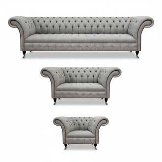 Sofa Set Neu Grau Komplett Chesterfield Wohnzimmer Design Modern Textil