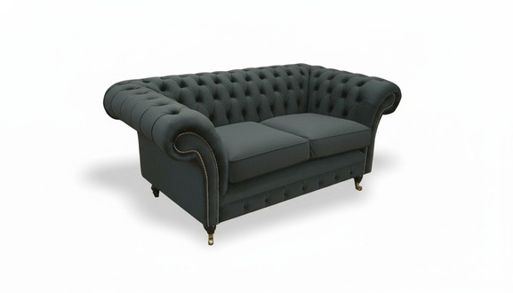 Sofa Stoff Schwarz Luxus Möbel 2Sitzer Chesterfield Modern Design Couchen Neu