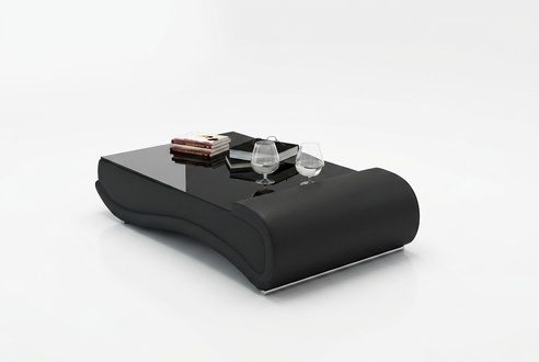 Moderner Designer Couchtisch aus Glas mit Lederoptik Sofort