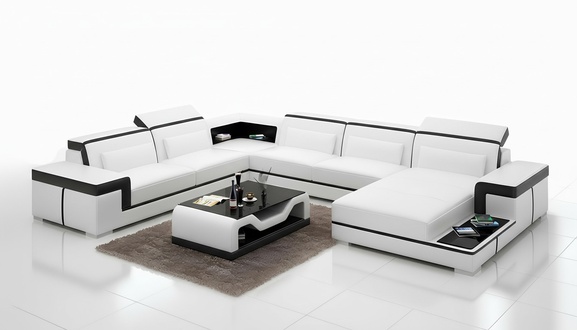 Sofa U-Form Ledersofa Couch Wohnlandschaft Garnitur Design Modern Sofa Ecksofa