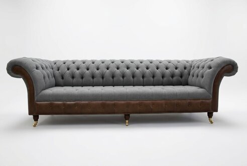 Design Chesterfield Sofa 3-Sitzer Grau Couch Polster Leder Sofas Wohnzimmer Neu