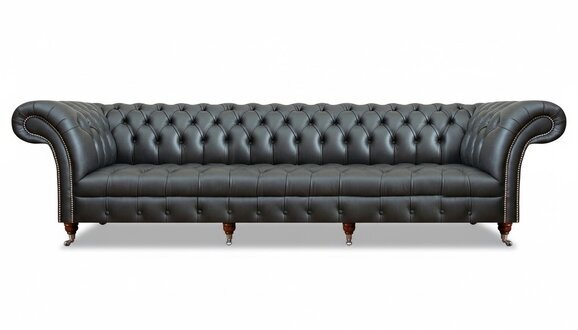 Sofa Viersitzer Couch Schwarz Leder Polstermöbel Chesterfield Einrichtung