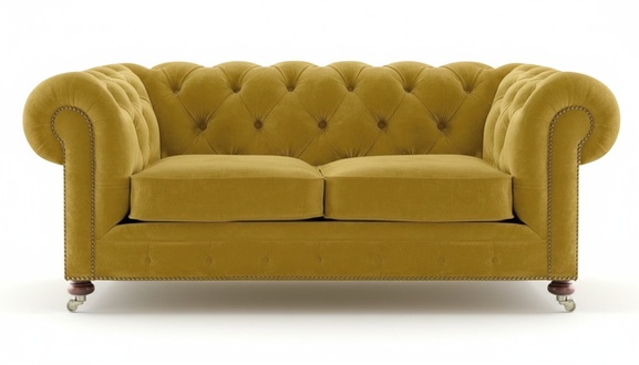 Sofa Zweisitzer Couch Gelb Wohnzimmer Chesterfield Textil Luxus Einrichtung