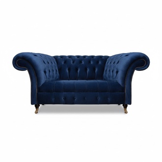 Sofa Zweisitzer Couch Polstermöbel Chesterfield Textil Blau Design Neu