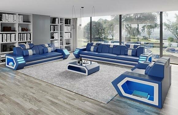 Sofagarnitur 3+2+1 Ledersofa Couch Leder Sofa Couch Polster Sitz Garnitur