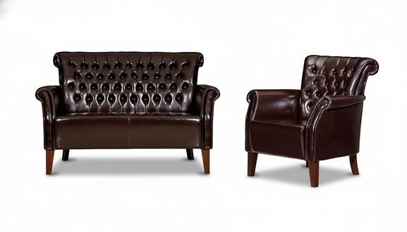 Sofagarnitur 2+1 Sessel Braun Couch 2 Sitzer modern luxuriöse Sessel Leder