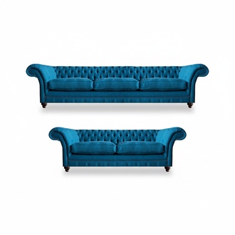 Sofagarnitur 2x Sofas Polstermöbel Wohnzimmer Textil Sitz Möbel Chesterfield