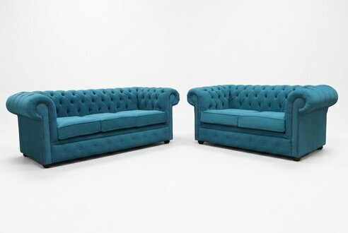 Sofagarnitur 3+2 Sitzers Klassische Luxus Sofa Couch Chesterfield Textil Leder
