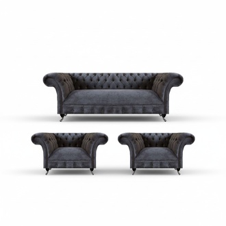 Sofagarnitur 3tlg Möbel Grau Wohnzimmer Polstermöbel Einrichtung Chesterfield