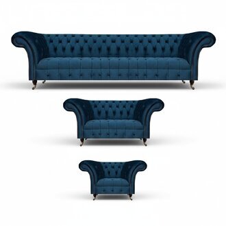 Sofagarnitur Blau Luxus Komplett 3tlg Sitzmöbel Chesterfield Polster Sitz Neu