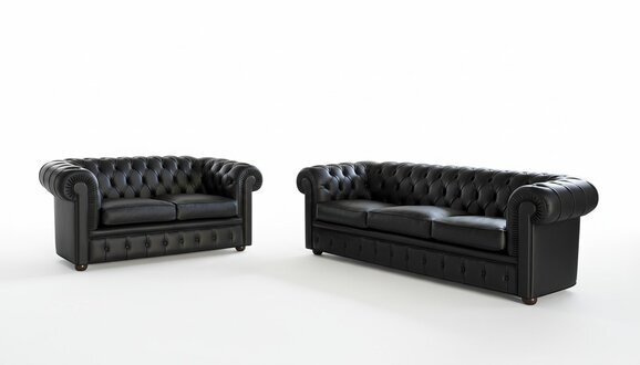 Sofagarnitur Chesterfield 3+2 Sitzer Sofa Leder Couch Polster Schaffhausen Neu