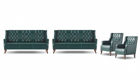 Sofagarnitur Chesterfield Klassisch Sofa-Set 3-Sitzer Sessel Grün Leder