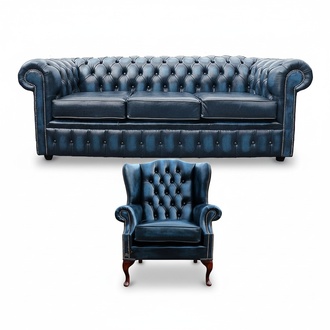Sofagarnitur Chesterfield Polster Couch Sofa Leder Sitz Garnitur Ohrensessel 421