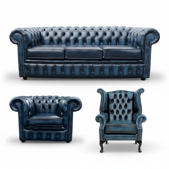 Sofagarnitur Chesterfield Polster Couch Sofa Leder Sitz Garnitur Ohrensessel 420