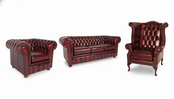 Sofagarnitur Chesterfield Set Leder Polster Sofa Couch Set 100% Leder Sofort
