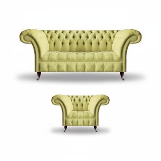 Sofagarnitur Chesterfield Textilsofa Sofa Couch Sitz Polster Set Garnitur Gelb