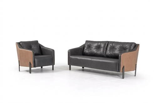 Sofagarnitur Dreisitzer Sessel Ledermöbel Arbeitszimmer Sitzgruppe Sofa