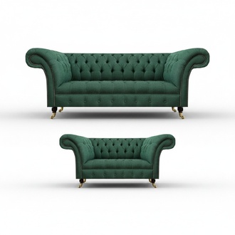 Sofagarnitur Dreisitzer Sofas Komplett Grün Polstermöbel Wohnzimmer Neu