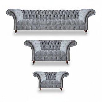 Sofagarnitur Grau Set 3tlg Design Möbel Sessel Chesterfield Sofas Wohnzimmer