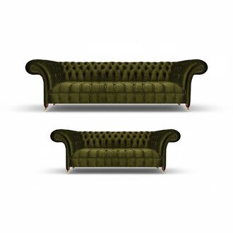 Sofagarnitur Komplett Wohnzimmer 2x Sofas Textil Grün Einrichtung Neu