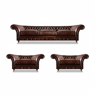 Sofagarnitur Leder Sofa 3+1+1 Sitzer Chesterfield Moderne Braun Möbel
