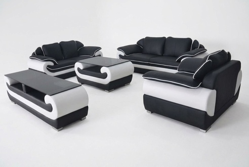 Sofagarnitur Ledergarnitur Design Sofa Polster Komplett Set 4tlg 3+2+1 mit USB