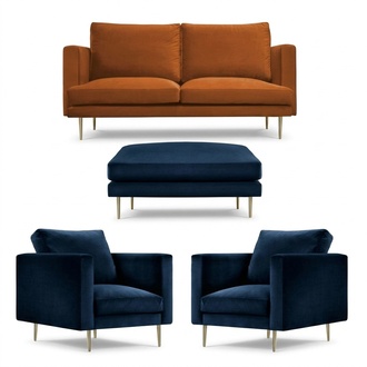 Sofagarnitur Orange Hocker Sessel Kreative Möbel Textil Stoff Wohnzimmer