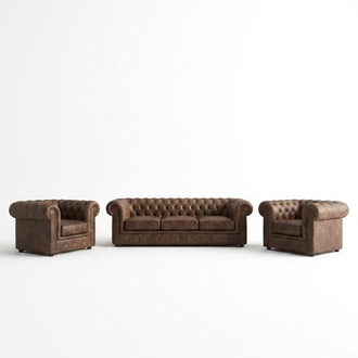 Sofagarnitur Polster Couch Sofa Klassik Deko Chesterfield 3 Sitzer Set Neu