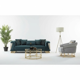 Sofagarnitur Polstersofa Dreisitzer Sessel Blau Couch Stoffsofa 2tlg