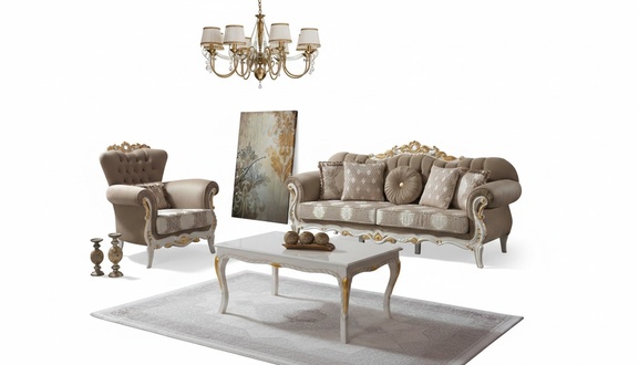 Sofagarnitur Polstersofa Sofa Couch Braun Stoffsofa Chesterfield Set 3+1