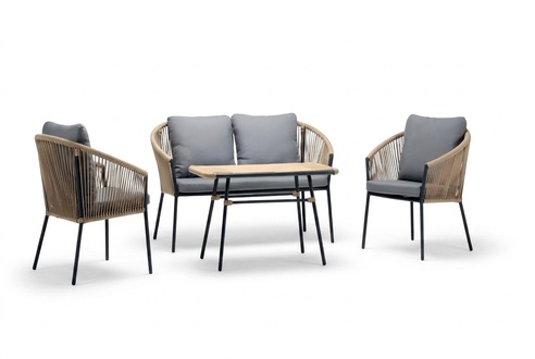Sofagarnitur Rattan Grau Luxuriöse Sofa 2 Sitzer Moderner 2x Sessel Couchtisch