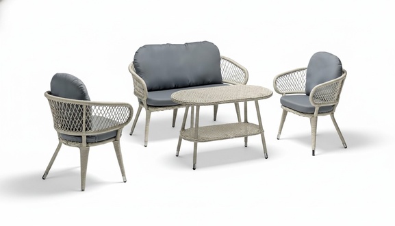 Sofagarnitur Rattan Graue Luxuriöse Sofa 2 Sitzer Moderner 2x Sessel Couchtisch