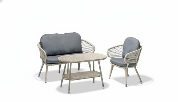 Sofagarnitur Rattan Graue Luxuriöse Sofa 2 Sitzer Moderner Sessel Couchtisch