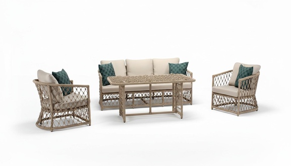 Sofagarnitur set 3 Sitzer Sofas 2x Sessel Couchtisch Terrasse Moderner Beige set