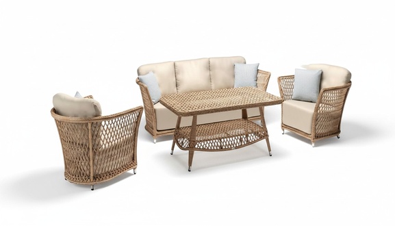 Sofagarnitur set 3 Sitzer Sofas Beige 2x Sessel Couchtisch Terrasse Moderner set
