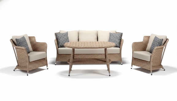 Sofagarnitur set 3 Sitzer Sofas 2x Sessel Couchtisch Terrasse Moderner Beige set