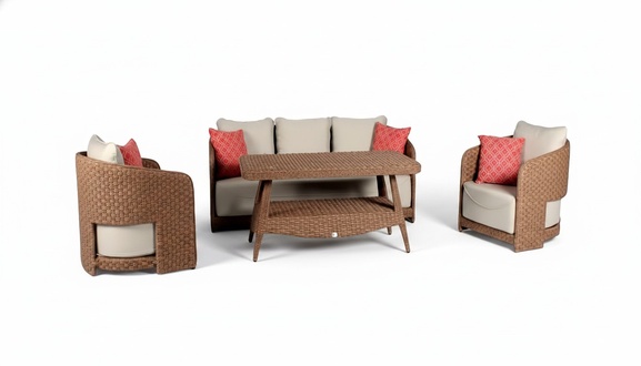 Sofagarnitur set 3 Sitzer Sofas Braun 2x Sessel Couchtisch Terrasse Moderner set