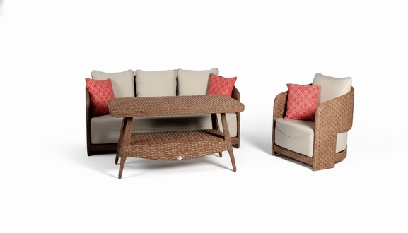 Sofagarnitur set 3 Sitzer Sofas Braun Sessel Couchtisch Terrasse Moderner set
