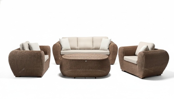 Sofagarnitur set 3 Sitzer Sofas 2x Sessel Couchtisch Terrasse Moderner Braun set