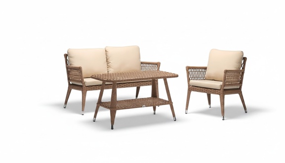 Sofagarnitur Sofa 2 Sitzer Luxuriöse Rattan Moderner Sessel Couchtisch Braun